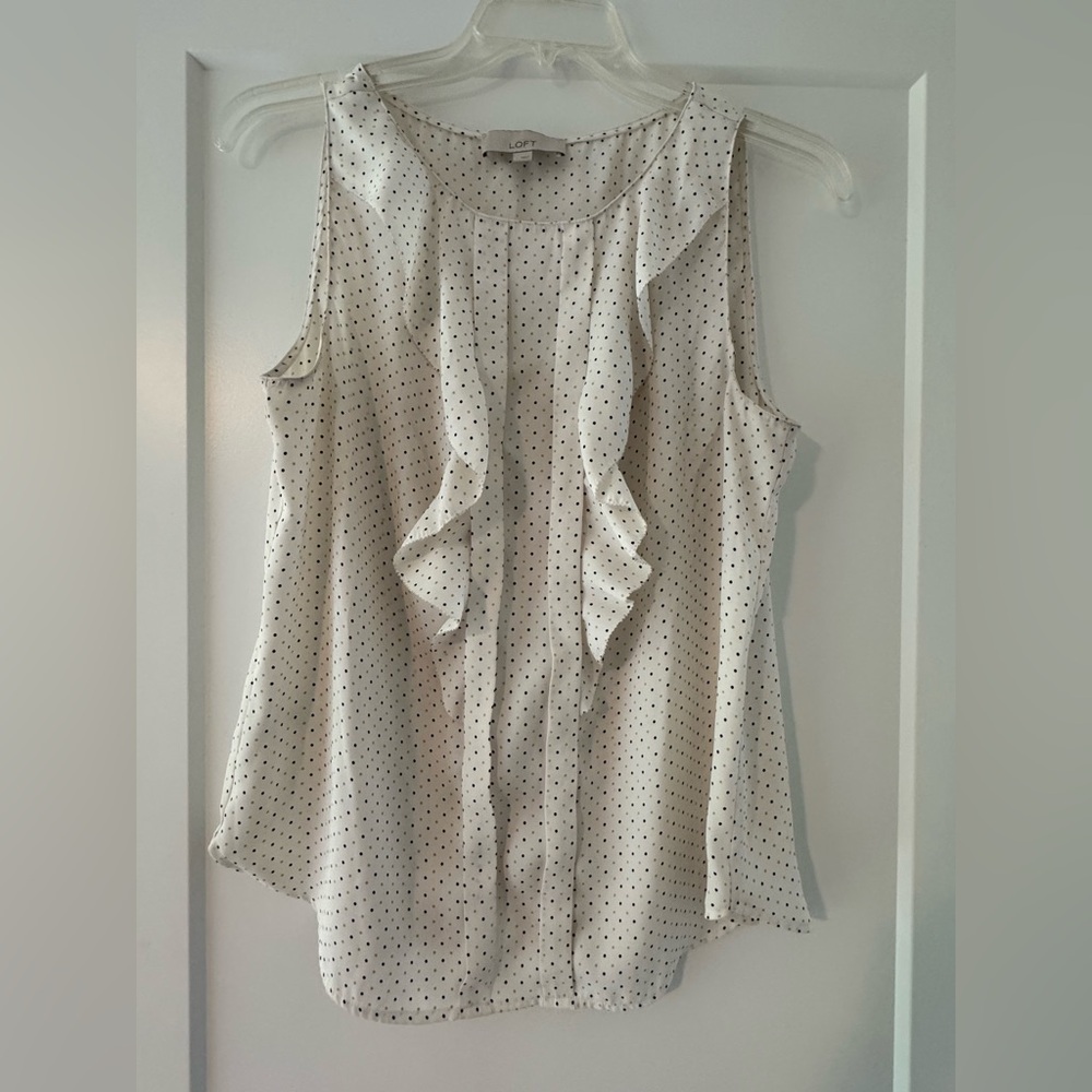 LOFT Cream Tan Ruffled Sleeveless Blouse